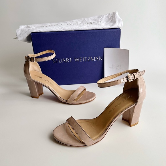 ✨STUART WEITZMAN NearlyNude Strappy Patent Leather Sandals Hush Aniline 6.5M - Picture 2 of 15